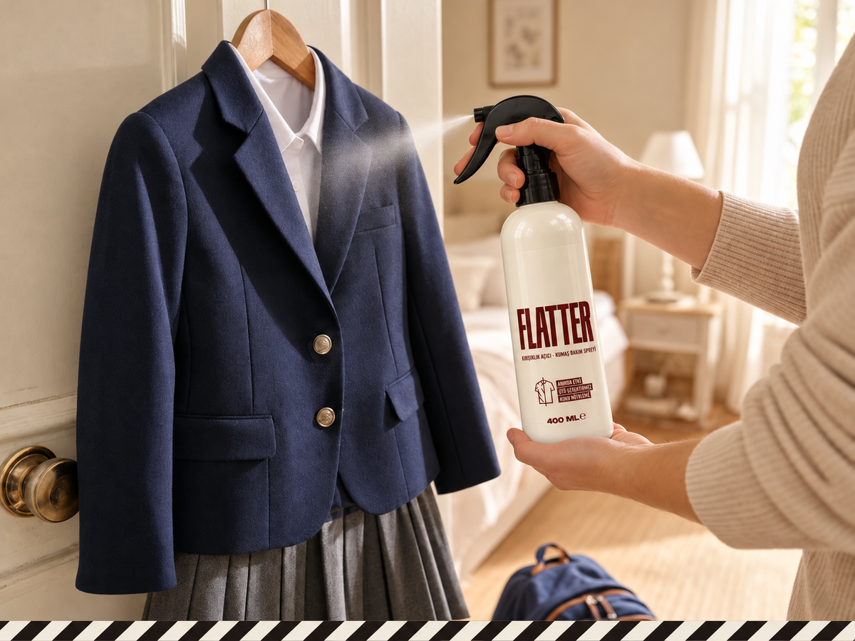 Bordo takım elbiseli model elinde Flatter ile